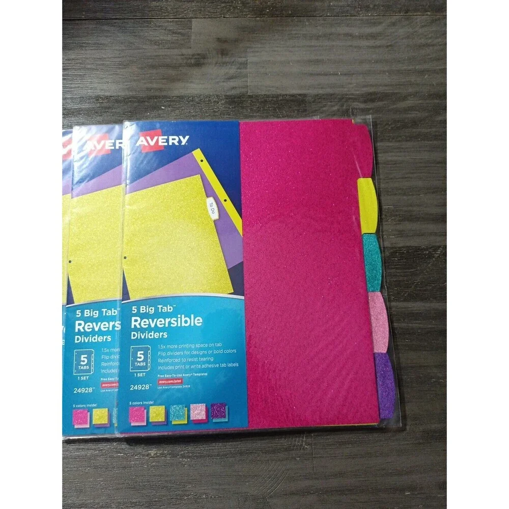 Avery 5 Big Tab Reversible Glitter Sparkle Dividers 3 Packs Pink Purple Yellow